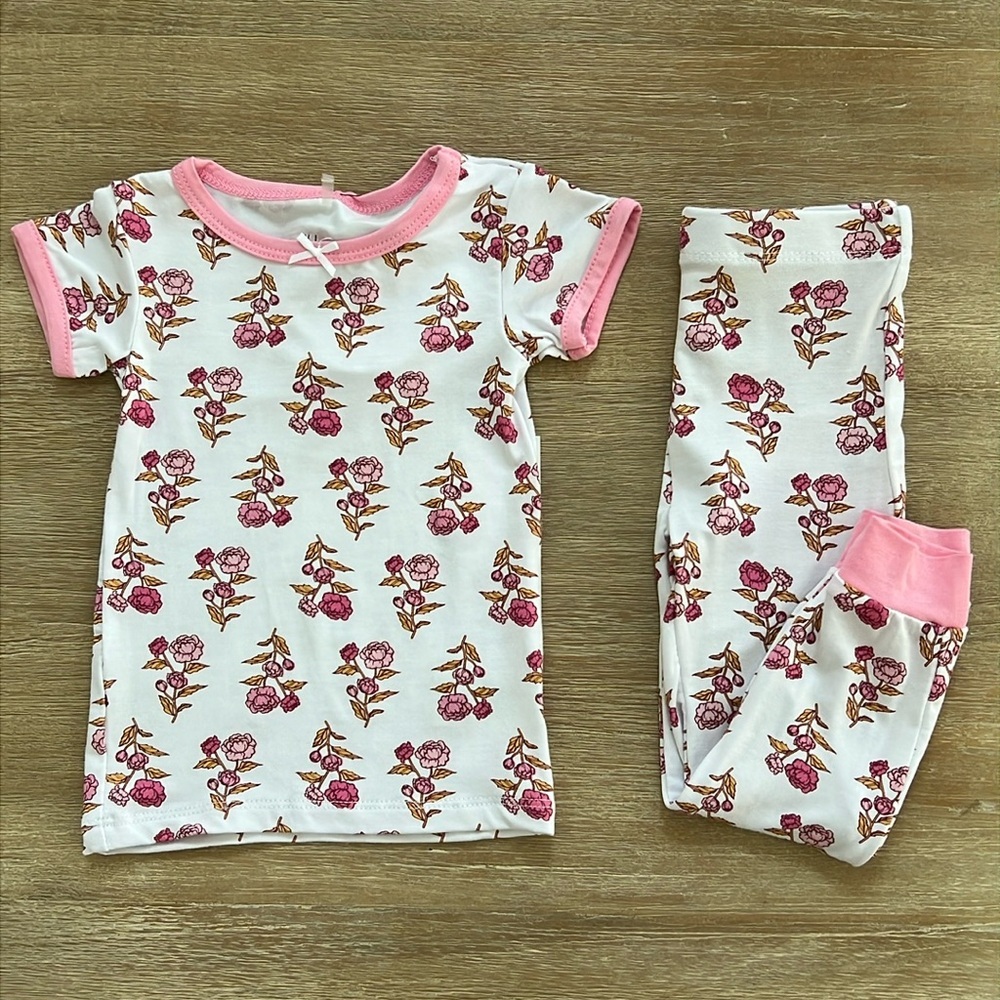Milkberry Toddler Girl Bamboo Pink Summer Floral Pajama Set 12 months 3T 4T - Picture 4 of 4